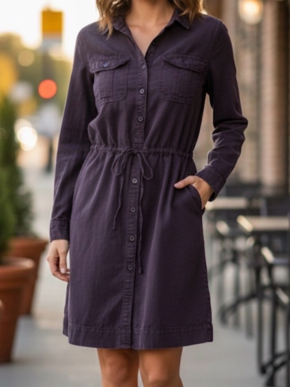 J. Crew purple drawstring shirt-dress